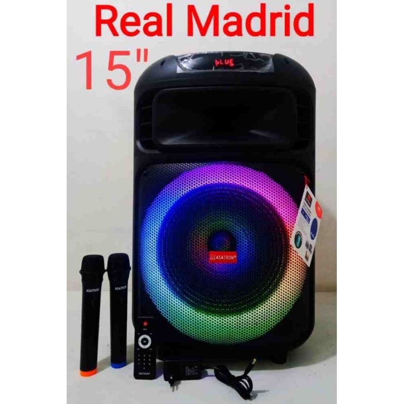 ASATRON REAL MADRID (8873) 15INCH RMS 50W SPEAKER PORTABLE MEETING BLUETOOTH INCLUDE MIC WIRELESS 2P