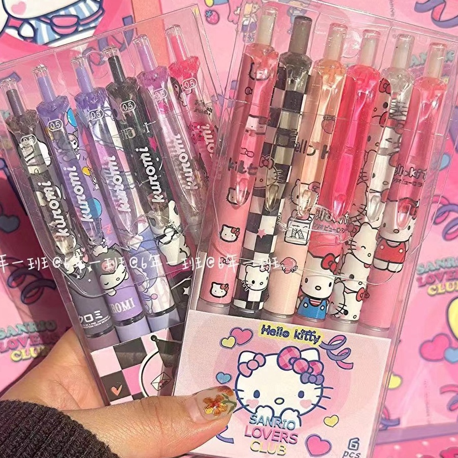 

Cashback KT Cat Kuromi menekan pena gel1 pak berisi 6 pulpen gel kartunpena gel mekanik pola lucu5mm hitam