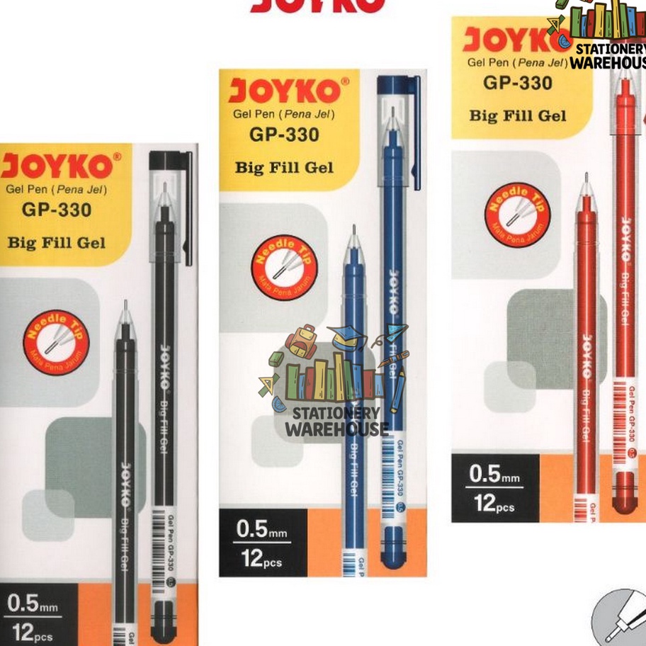 

HJ6 Gel Pen Pulpen Pena Joyko GP33 Big Fill Gel 5 mm 1 Box 12 PCS