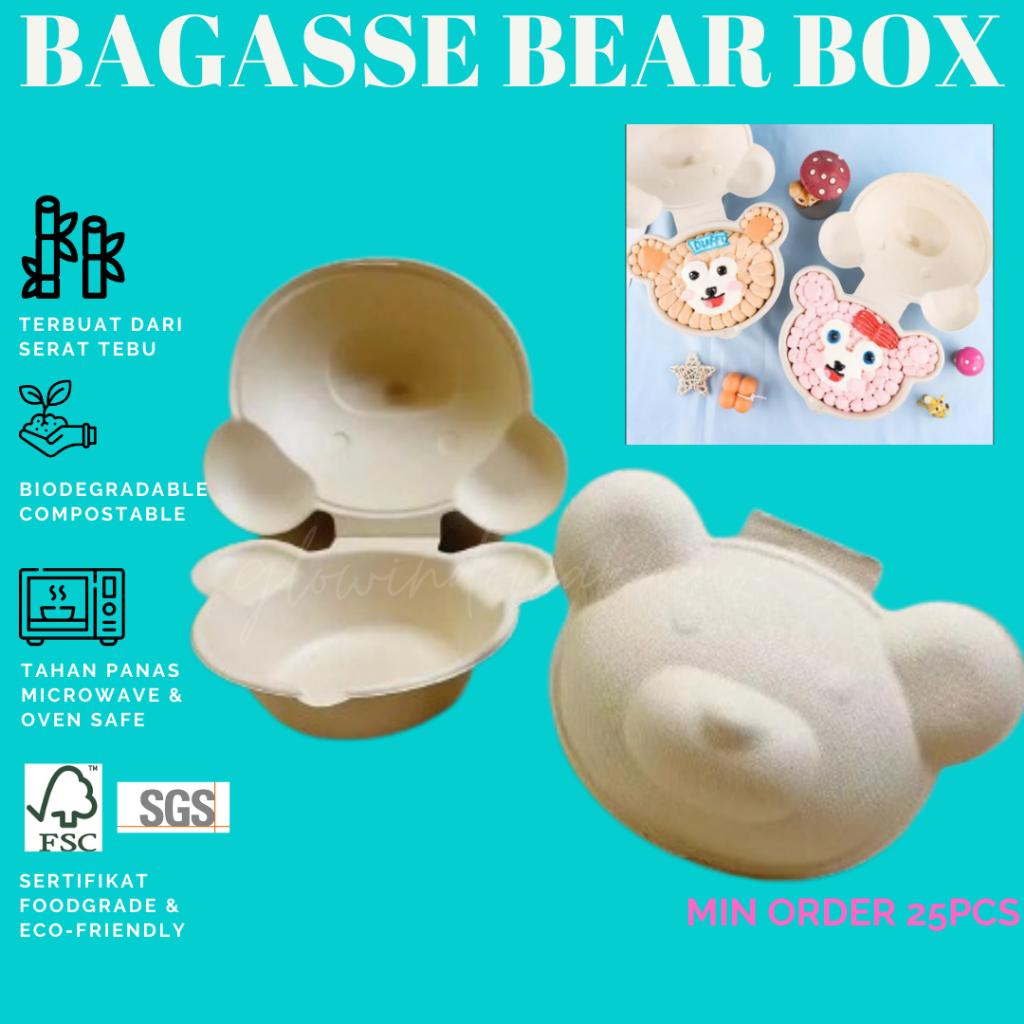 Bagasse Box Bear Cake Sugarcane Lunchbox