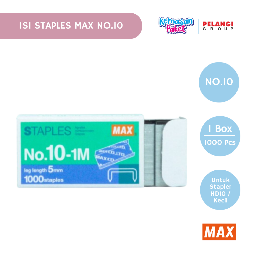 

ISI STAPLES STAPLER CLIPS KLIP MAX NO.10 (1 DUS = ISI 20 BOX KECIL ) ALAT TULIS PERLENGKAPAN KANTOR