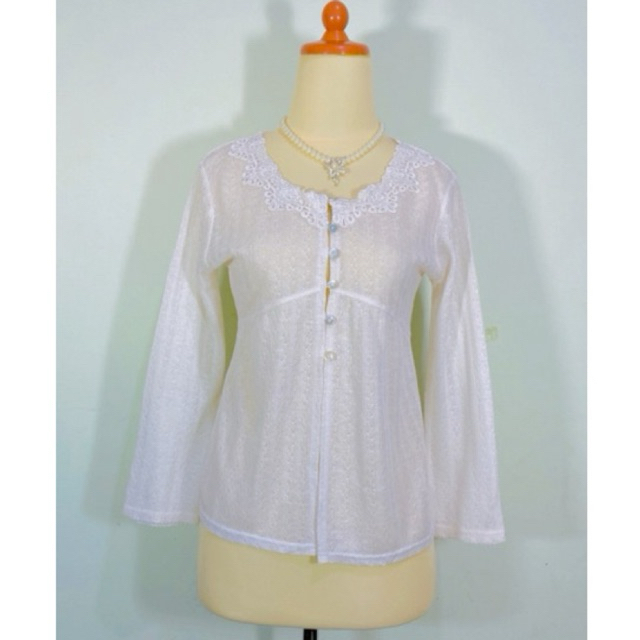 Atasan outer cardigan vintage korean look warna putih gading putih tulang broken white bahan knit ra