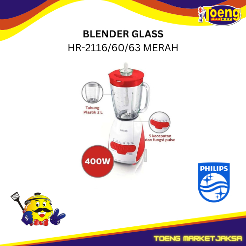 BLENDER GLASS HR-2116/60/63 MERAH PHILIPS