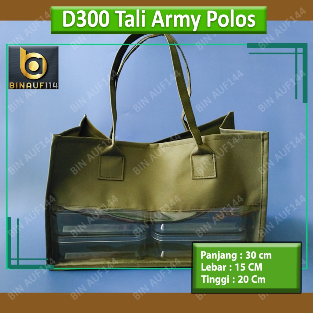 

Tas D300 Tali Army TK Polos ukuran 30x15x20cm Hampers