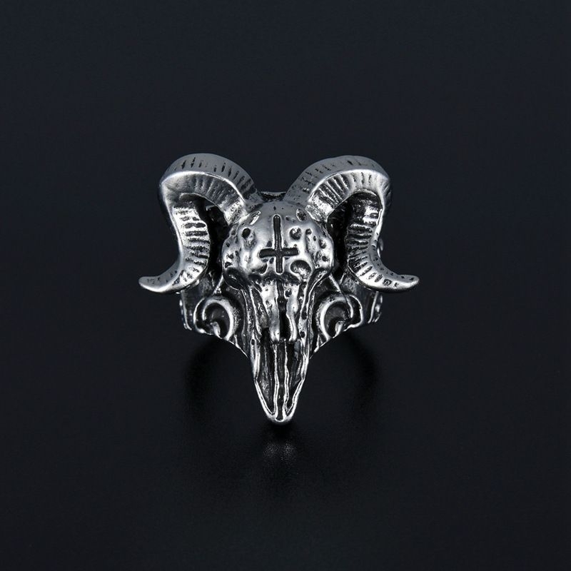 Cincin Kepala Kambing Tanduk Resizable/Cincin Pria Kepla kambing Bertanduk Keren/Cincin Kepla Kambin