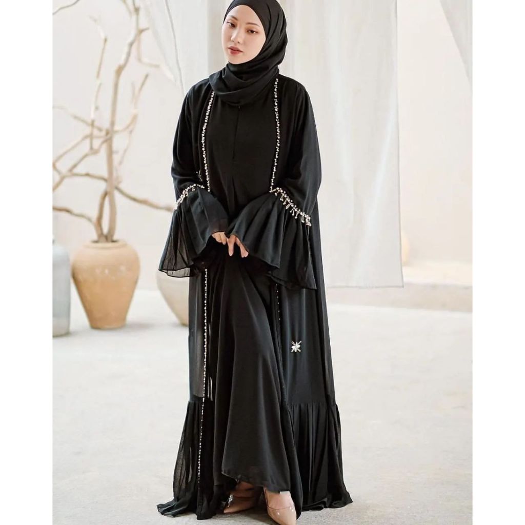 Ulyya Abaya SET PASHMINA Lebaran Terlaris / Gamis Abaya Termurah / Abaya Hitam Terbaru / Fashion Wan