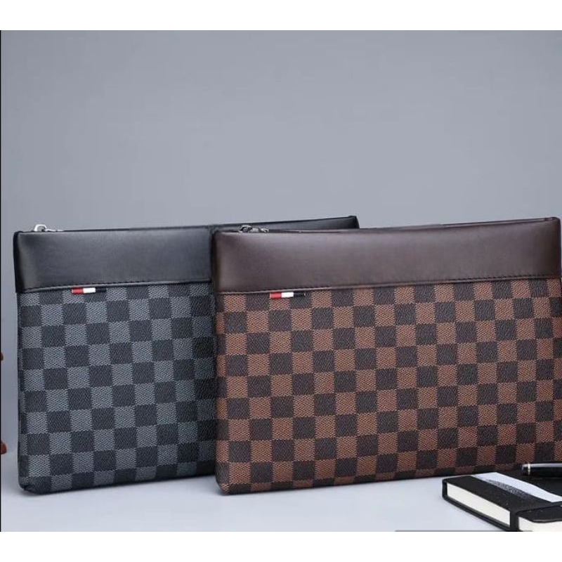 ORIGINAL` HANDBAG PU LEATHER NETHERLAND RIBBON MOTIF KOTAK-KOTAK / COKLAT / CLUTCH BAG TAS TANGAN