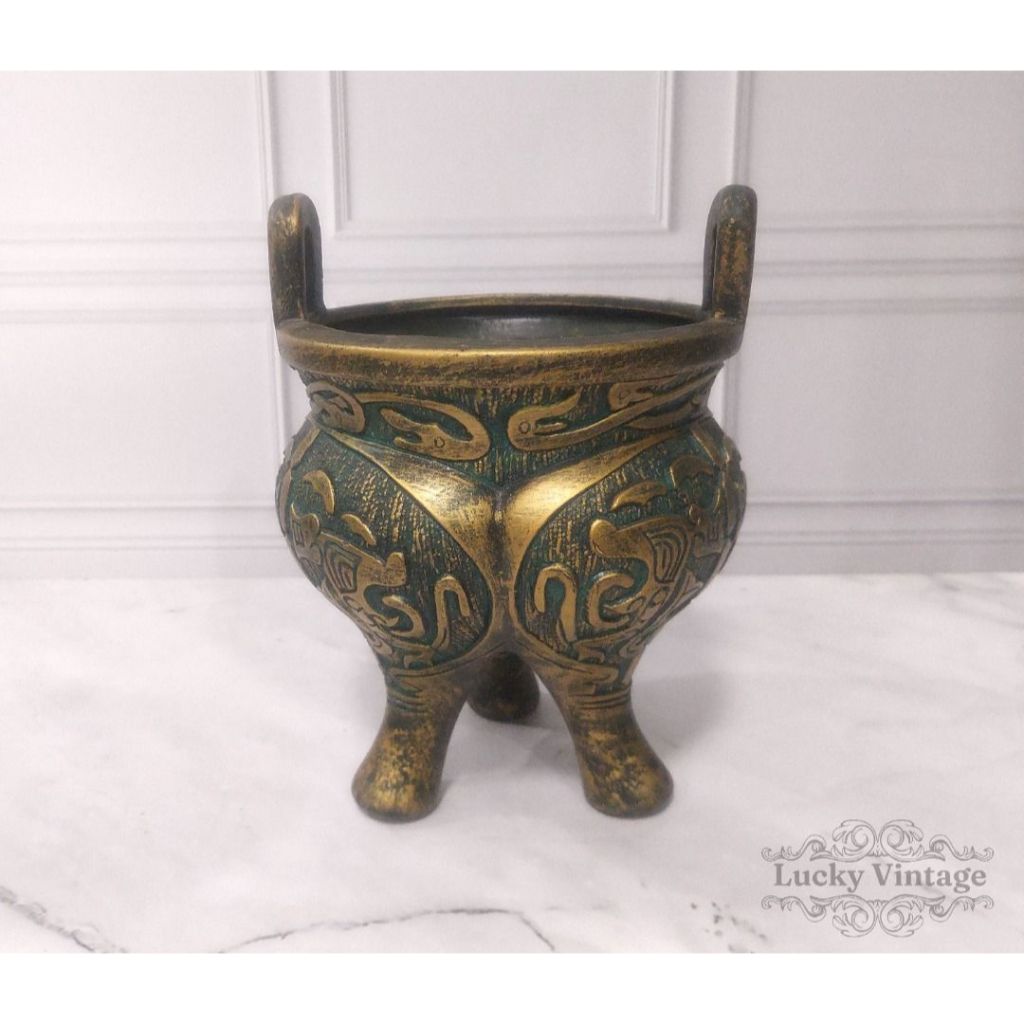 Guci Cawan Pajangan Keramik Green Gold Lawas Antik China