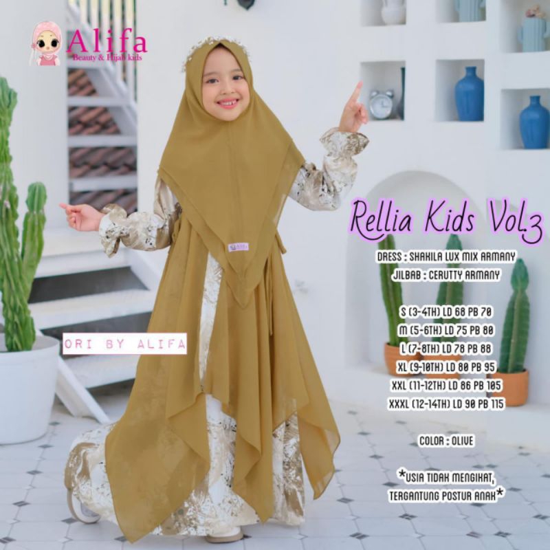 GAMIS ANAK SET JILBAB RELLIA KIDS Vol.3 by ORI ALIFA / DRESS MUSLIM KIDS SHAKILA LUX MIX ARMANY JILB