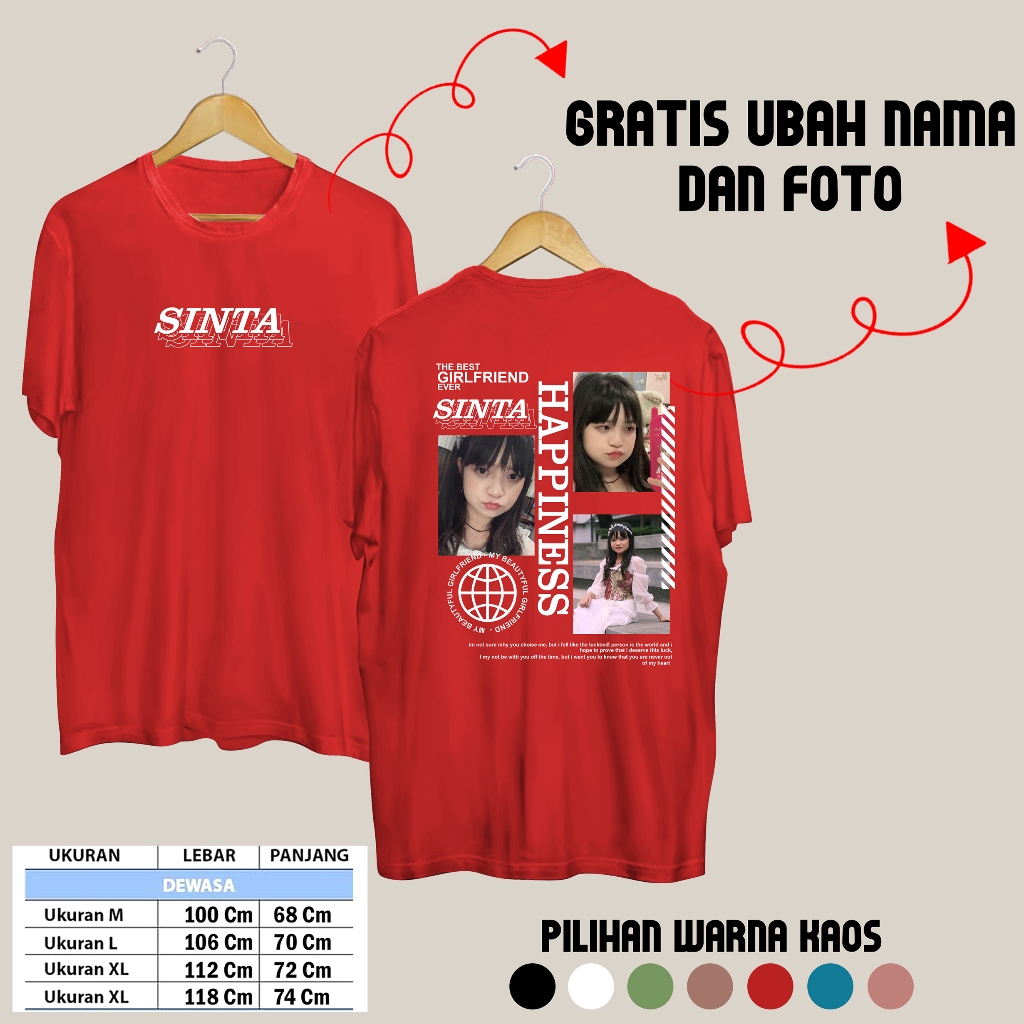 Kaos Baju Bucin Custom Aesthetic Foto Happiness Kaos Foto Sendiri Cetak DTF