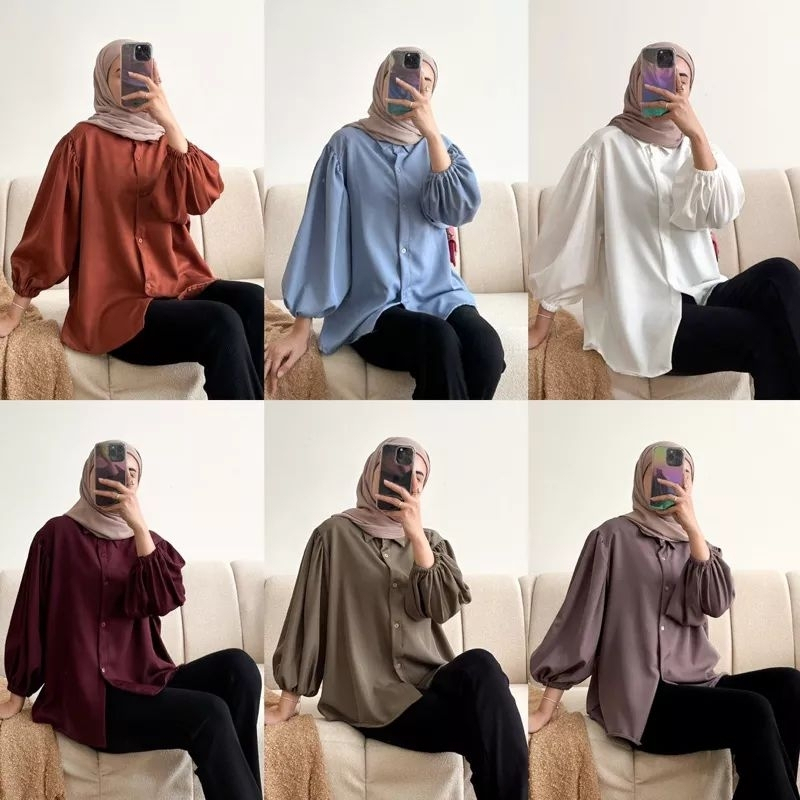 BLOUSE WANITA POLOS LENGAN BALON ZEVIA BLOUSE
