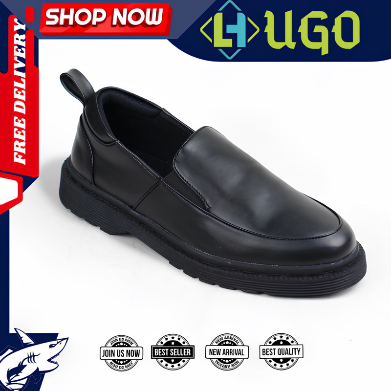HUGO Sepatu Casual Pria Loafers Formal Docmart Pantofel Hitam Kerja