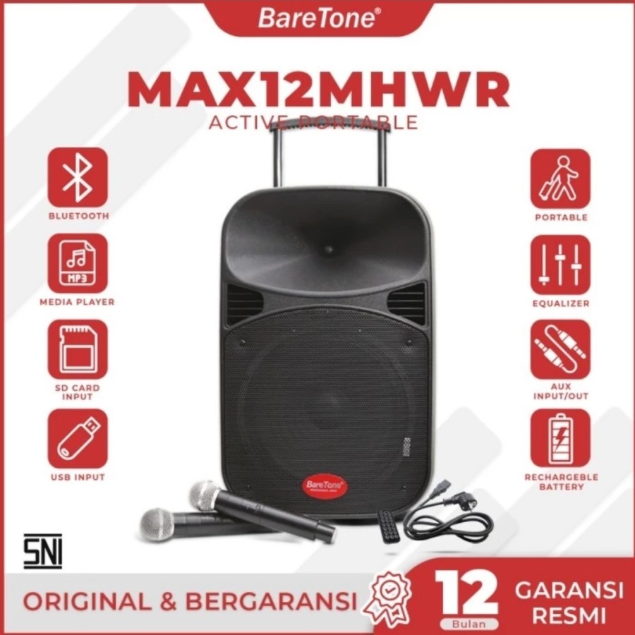 Speaker meeting Portable Aktif Wireless BARETONE 12 inch MAX12MHWR MHWR ORIGINAL 120 watt