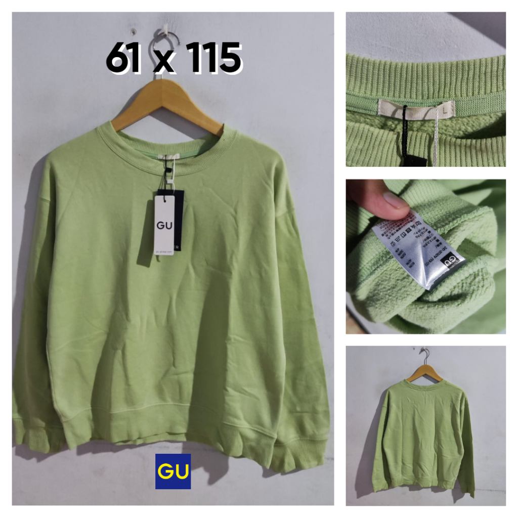 Sweater GU by Uniqlo Hijau Tebal Wanita Size L Atasan Cewek Outer Sweatshirt TA783