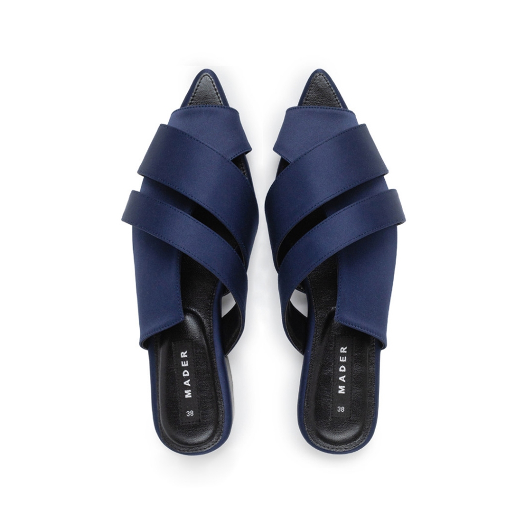Mader - Open Toe Mules Satin - Navy