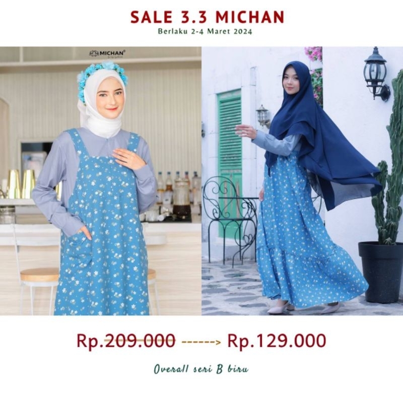 Overall motif bunga overall shakilla Overall set gamis Overall wanita overall seri B michan Overall 