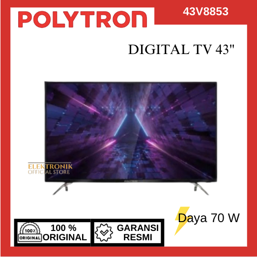 POLYTRON LED TV DIGITAL PLD 43V8853 43INCH/TV DIGITAL/PLD-43V8853/PLD 43V8853/TV LED/POLYTRON /TV DIGITAL MURAH/TV LED MURAH/POLYTRON TV LED/TV LED BERGARANSI/POLYTRON TV DIGITAL BERGARANSI/POLYTRON TV DIGITAL MURAH BERGARANSI ORI