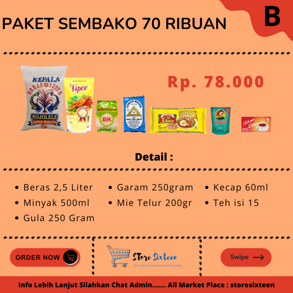

Paket Sembako 70 Ribuan B / Paket Sembako Murah By Storesixteen