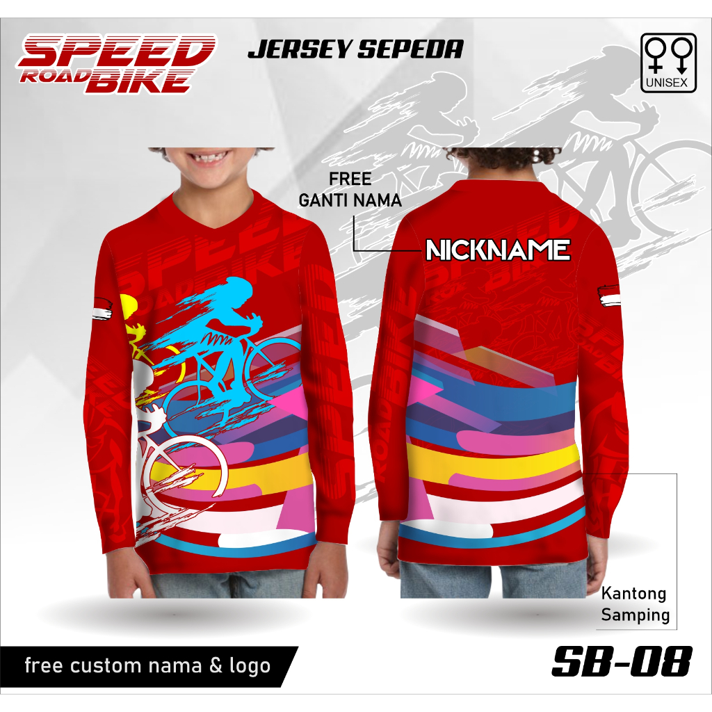 Setelan jersey anak kaos sepeda baju gowes spead road bike lengan panjang