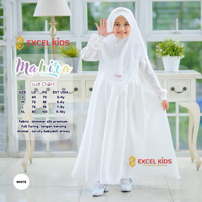 DRESS PUTIH SILKY SHIMER PREMIUM ANAK PEREMPUAN//MAHIRA SET ORIGINAL EXCEL KIDS