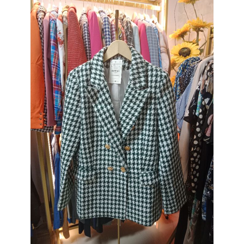 Blazer tweed hijau botol/blazer import premium