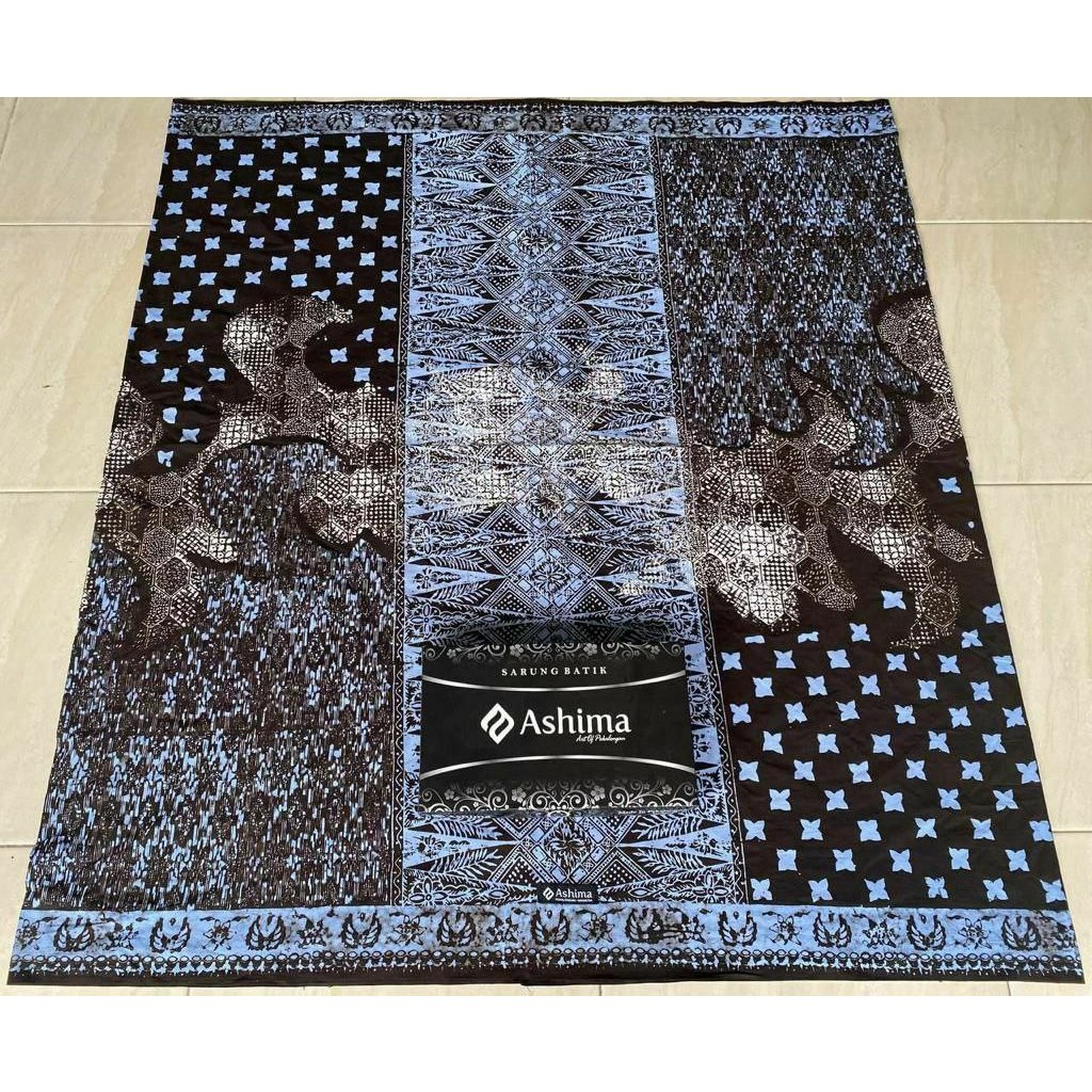 sarung batik ashima dewasa as189 sarung batik cap khas pekalongan monokrom hitam biru denim abstrak 