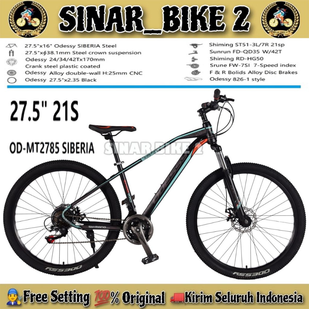 Sepeda Gunung MTB ODESSY 85 SIBERIA Ukuran 27.5 Inch 21 Speed