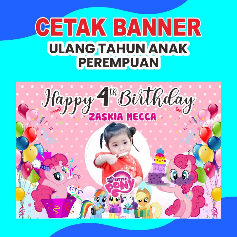 BANNER ULANG TAHUN / BACKDROP ULTAH / SPANDUK ULANG TAHUN CUSTOM 1,2M X 0,8M  Motif Anak Perempuan