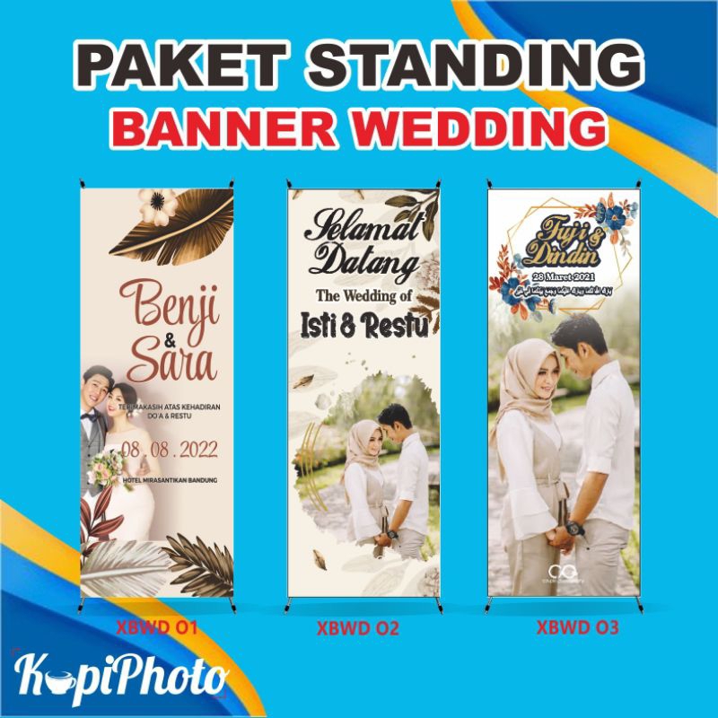 Cetak paket spanduk x banner / y banner + tiang wedding / nikahan / pernikahan