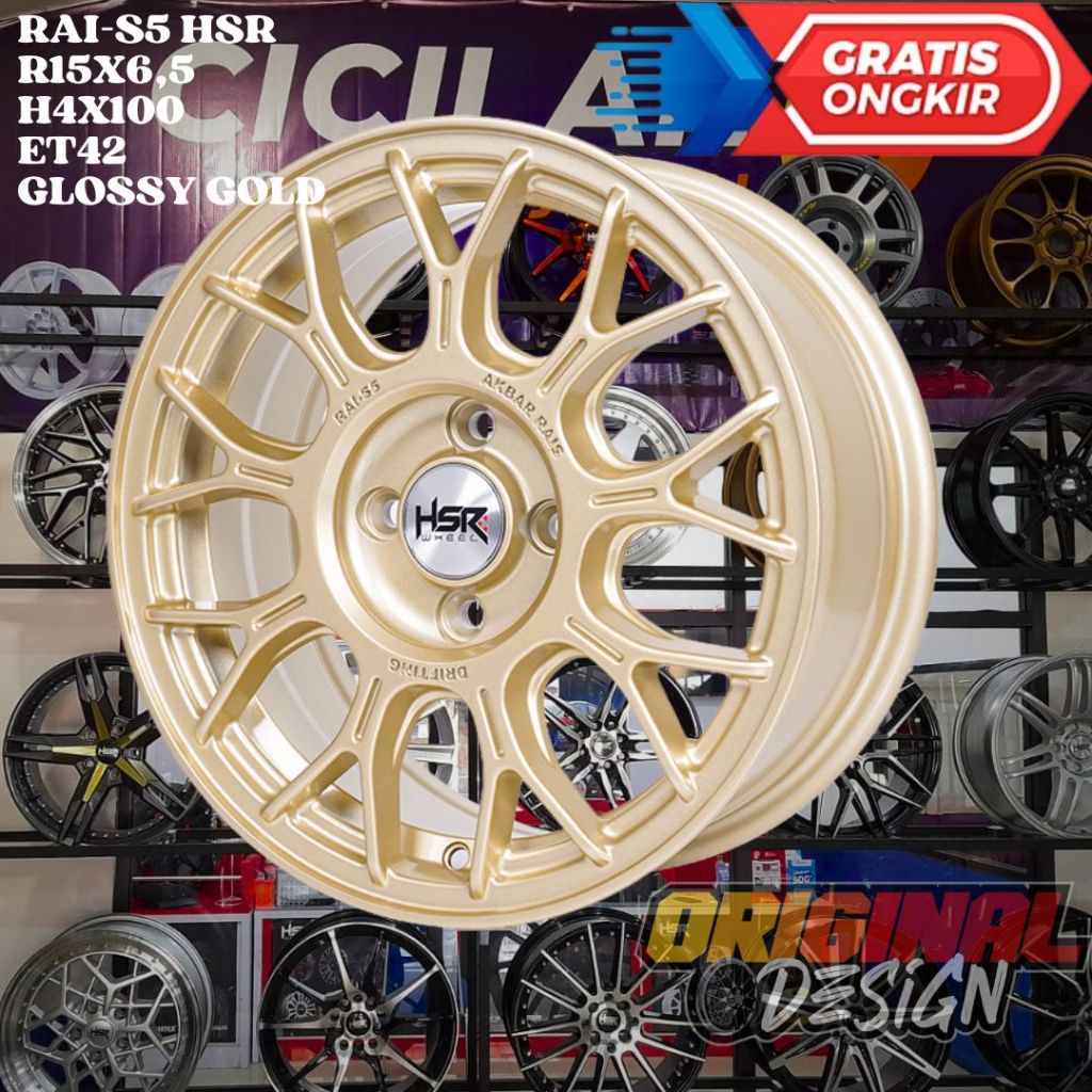 Velg Mobil Ring 15 HSR RAI S5 R15 GOLD Untuk Mirage March Picanto Brio