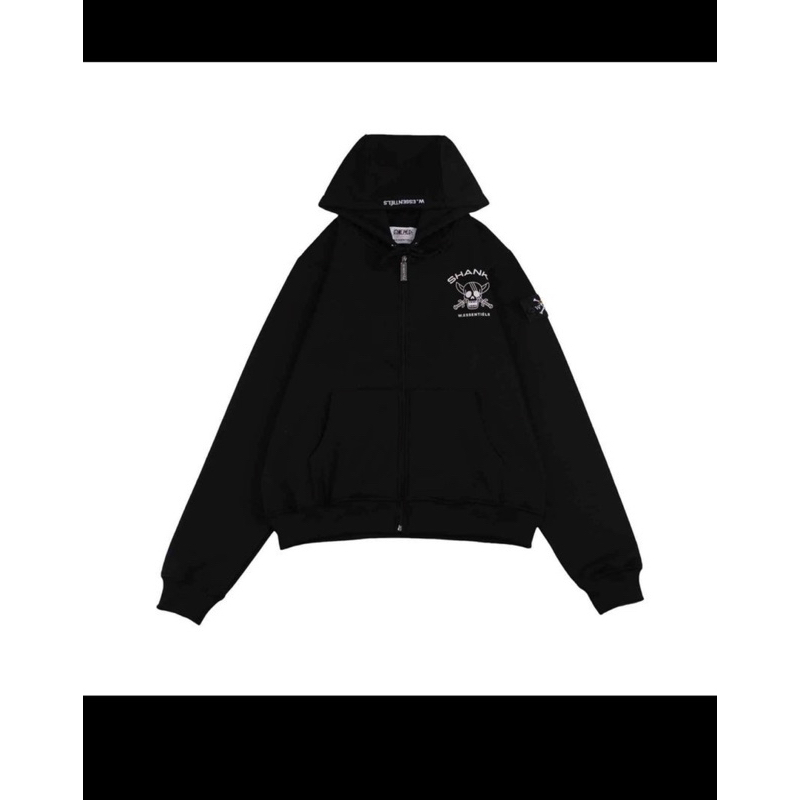 W.ESSENTIELS X ONE PIECE SHANKS WANTED POSTER OVERSIZE ZIP HOODIE NOIR BLACK