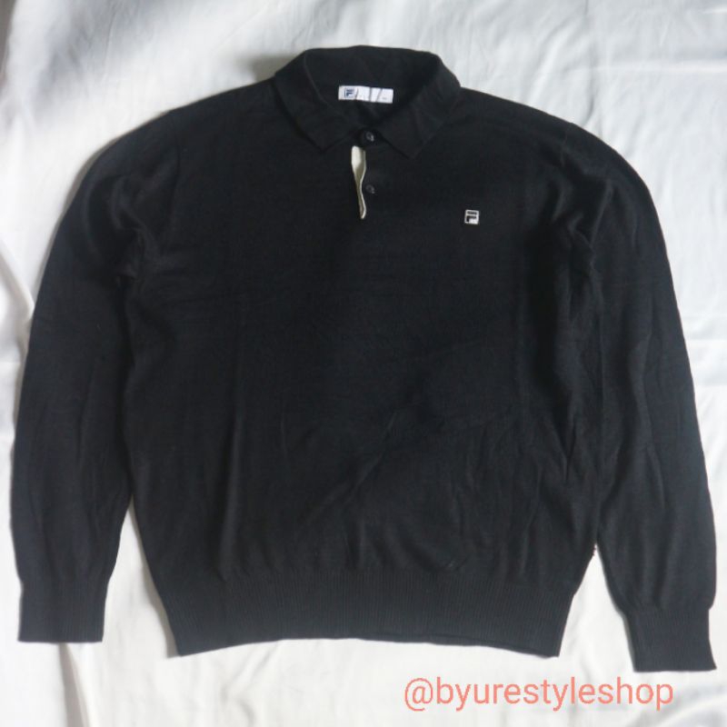 FILA Polo Long Shirt Knit Like New Kerah Kaos Lengan Panjang Kancing Rajut