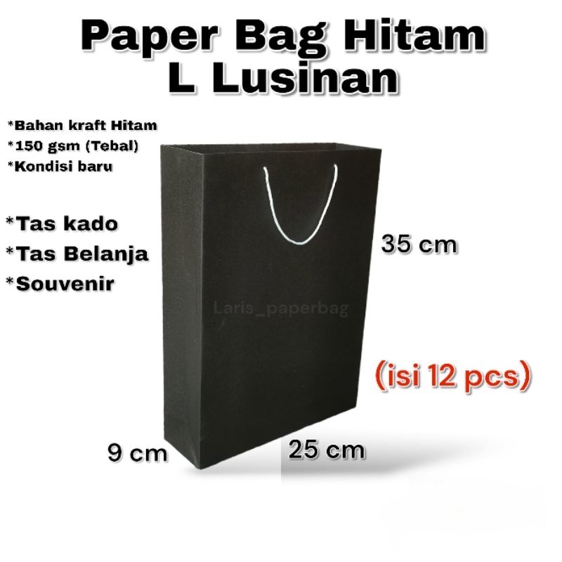 

Paper Bag Hitam Polos Lusinan Ukuran L 25×35 cm