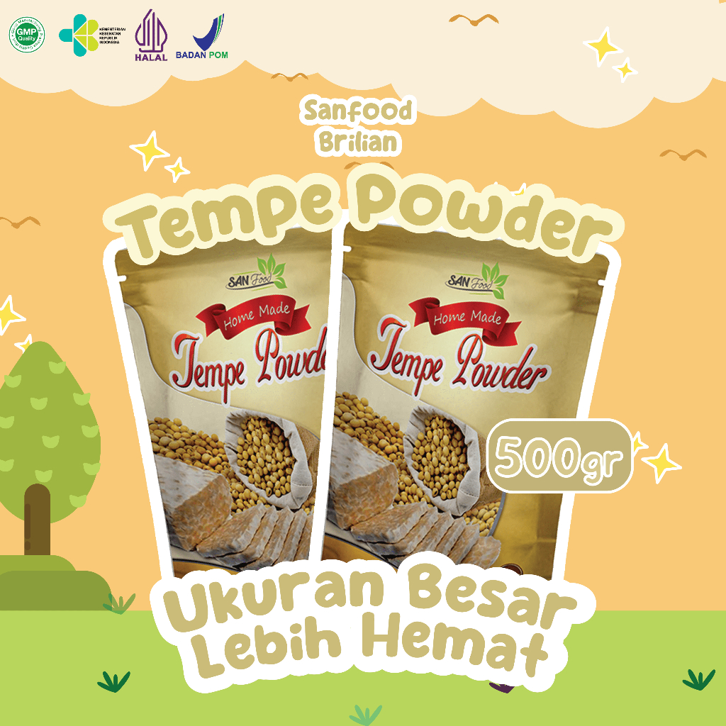 

Sanfood Brilian Tempe Powder 500GR Ukuran Besar Bubuk Tempe Murni Campuran MPASI Soya Tempe Kedelai Non Gula Garam Non Msg Non GMO Halal