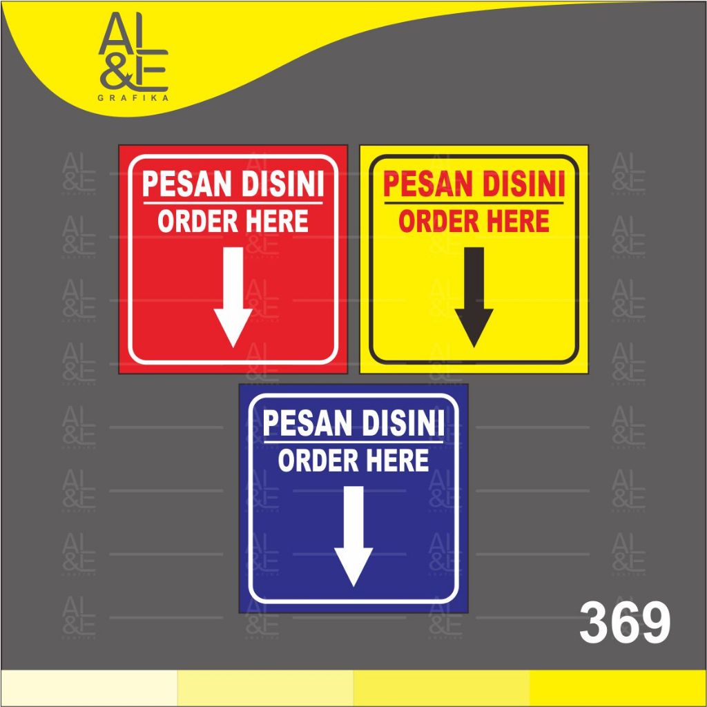 

369 - Stiker Pesan di Sini, Order Here, Sticker Vinyl, Ritrama, Cetak Premium Indoor, Tahan air