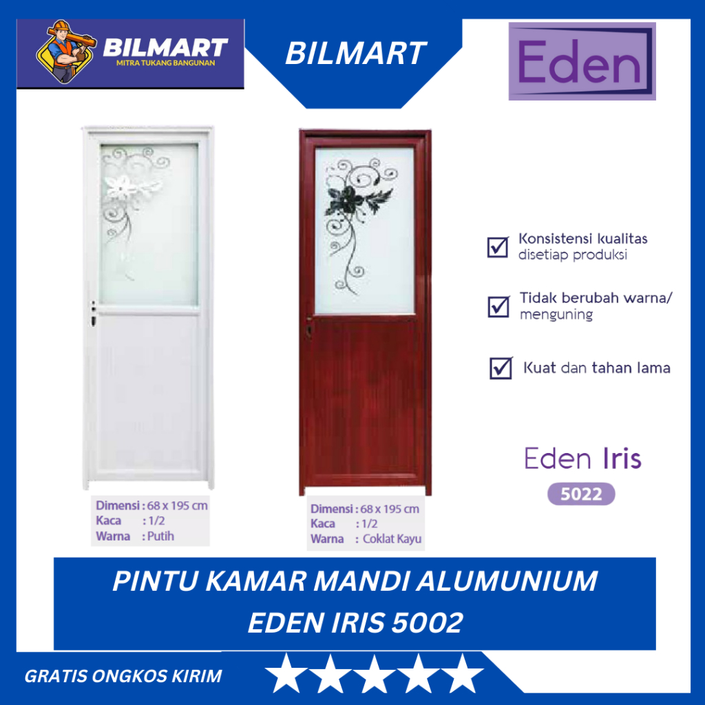 PINTU KAMAR MANDI ALUMUNIUM EDEN UKURAN 68X195CM