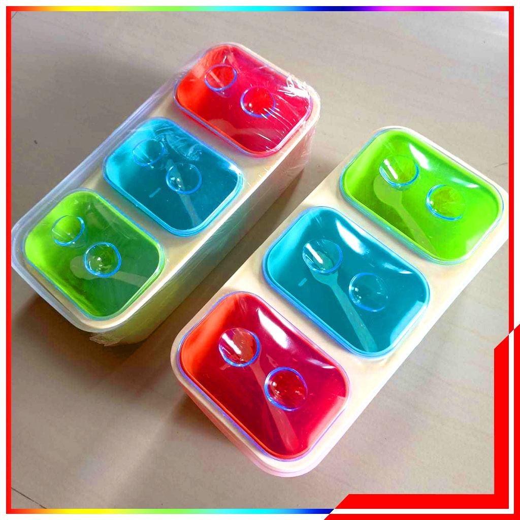 IDEKU Set Wadah Bumbu Dapur 3in1 / Tempat Bumbu Set 3 Kotak / Kotak Bumbu Dapur Unik Lucu Plus Alas 