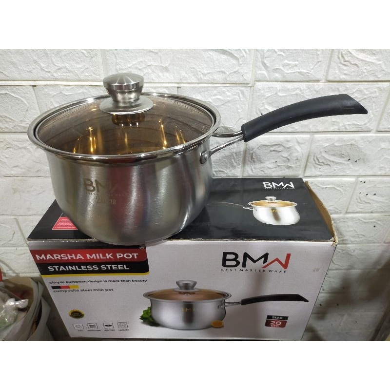 Panci Tutup Kaca Stainless Steel 20cm Tebal  / Panci Serbaguna Stainless Steel / Panci Susu Stainles