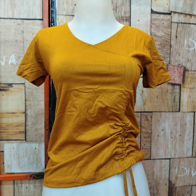 KAOS LENGAN PENDEK SABRINA/KARET SERUT SAMPING/KAOS ATASAN CEWEK MURAh