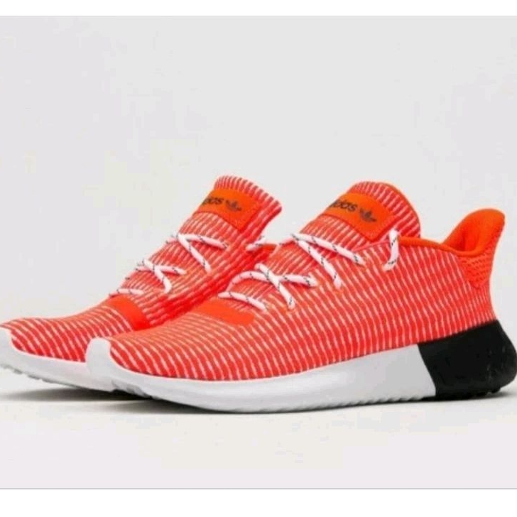 Original Sepatu Casual Cowok Adidas Tubular Dusk Primeknit Sneakers Red Orange White Black