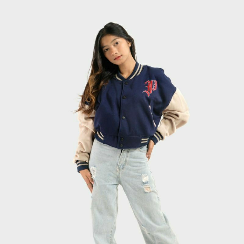 PHOMPPHIESS Jacket Varsity Crop Oversize Navy Crem Jacket Baseball
