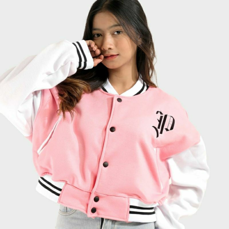 PHOMPPHIESS Jacket Varsity Crop Oversize Pink Baby Jacket Baseball