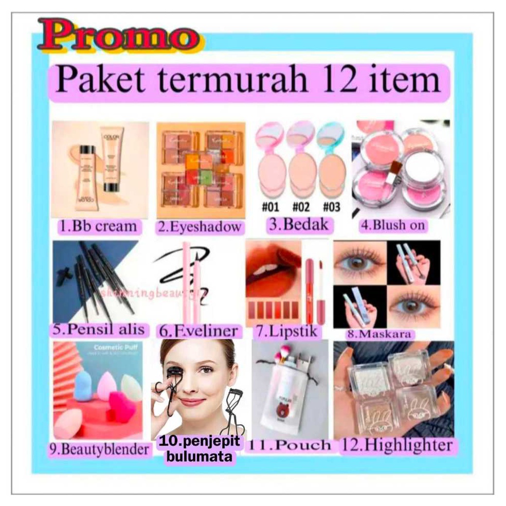 EID428 FREE ONGKIR Termurah Paket Makeup Kosmetik 12 item set terlengkap paket usaha