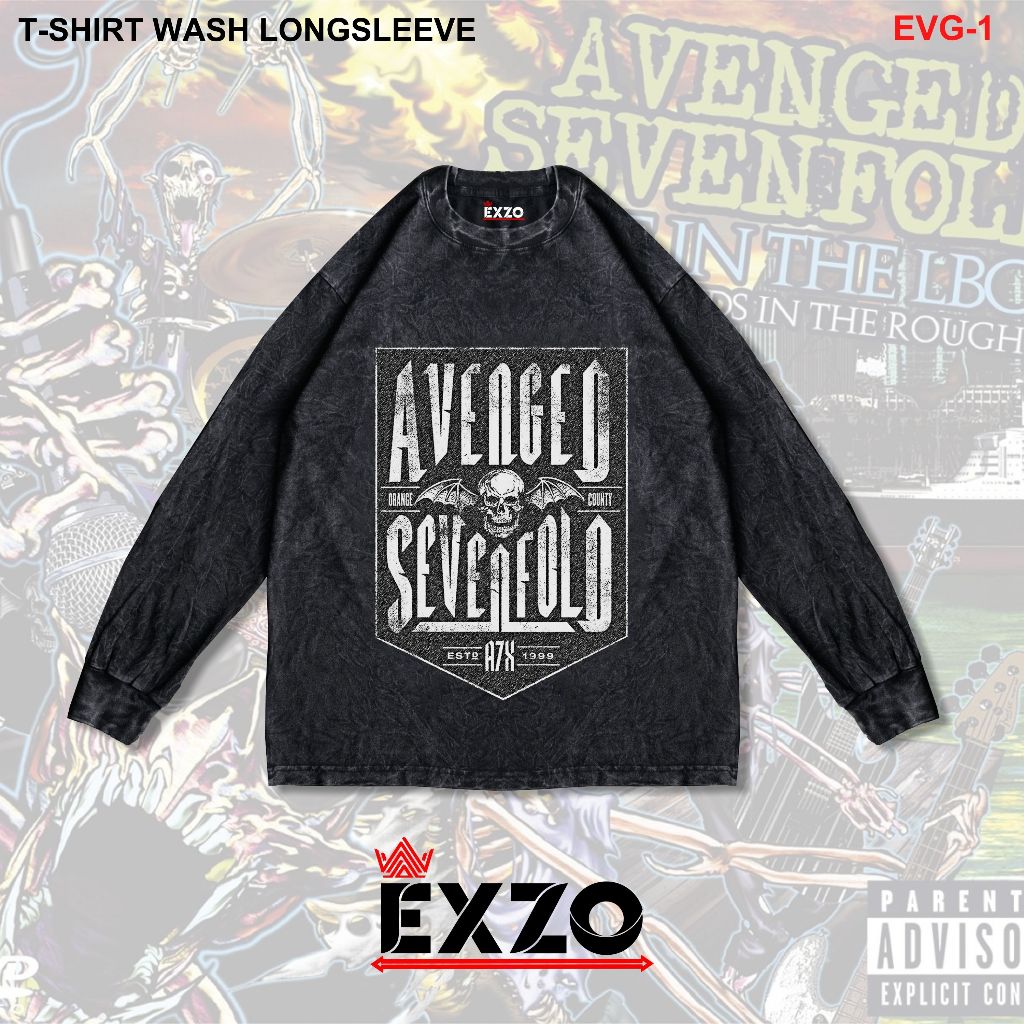 EXZO Kaos AVENGED SEVENFOLD  Oversize Wash lengan panjang  t-shirt  AVENGED SEVENFOLD LONGSLEEVE