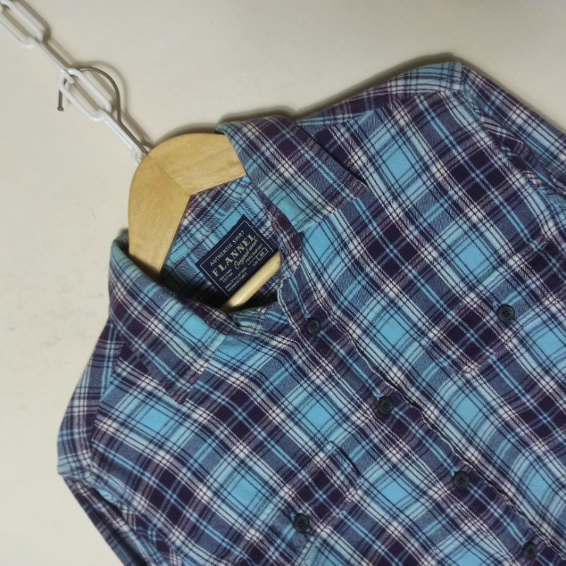 [Flannel Uniqlo] Kemeja Flanel Double Pocket Plaid Long Sleeve Shirt Biru Ungu Size M