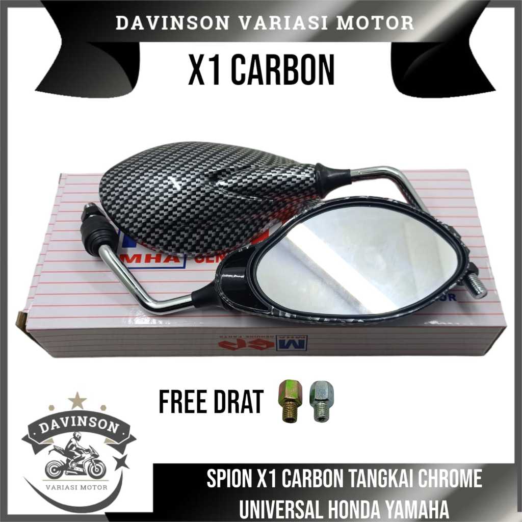 SPION X1 MODEL CARBON TANGKAI CHROME FREE ADAPTER UNIVERSAL BEAT VARIO MIO JUPITER AEROX PCX NMAX DL