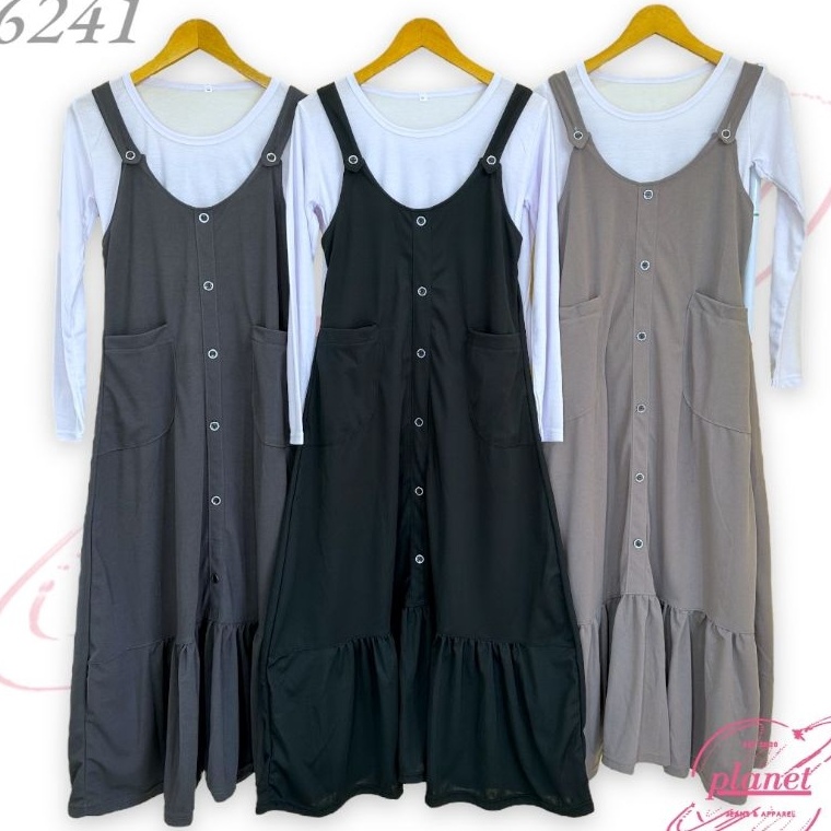 ART N66W OVERALL DRESS WANITA ROK PANJANG REMPEL BAWAH OVERALL SAKU MURAH KEKINIAN OVERALL MUSLIM WA