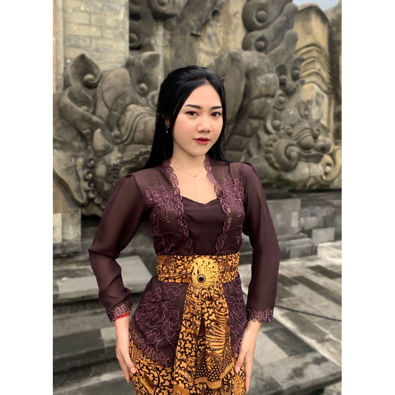KEBAYA BALI JADI BORDIR PREMIUM WHITE GOLD | KEBAYA BORDIR SUTRA CREFF PREMIUM