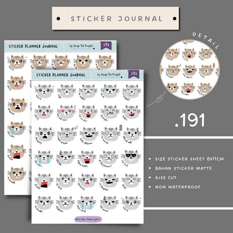 

STICKER PLANNER JOURNAL / CAT EMOTICON STICKER / STP - 191
