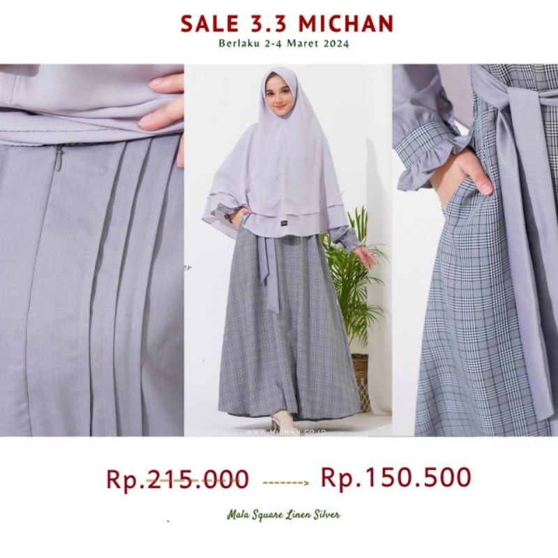 MALA SQUARE DRESS ORIGINAL MICHAN GAMIS MOTIF KOTAK MIX POLOS WANITA KEKINIAN FASHION MUSLIMAH BAHAN